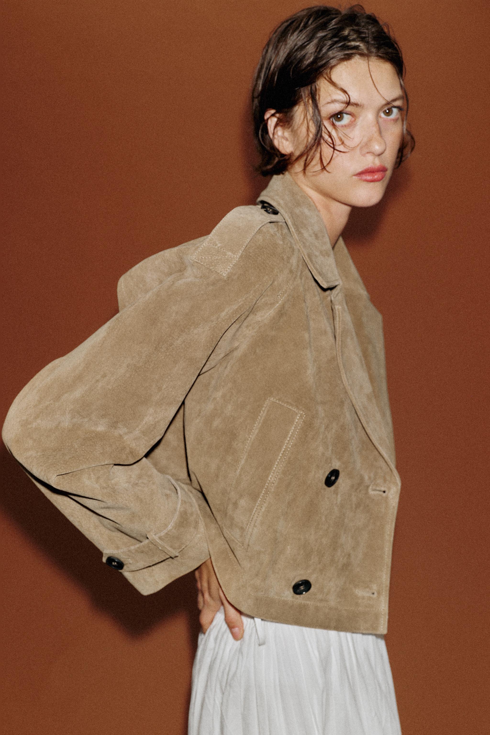 TRENCH COURT CROISÉ 100 % CUIR